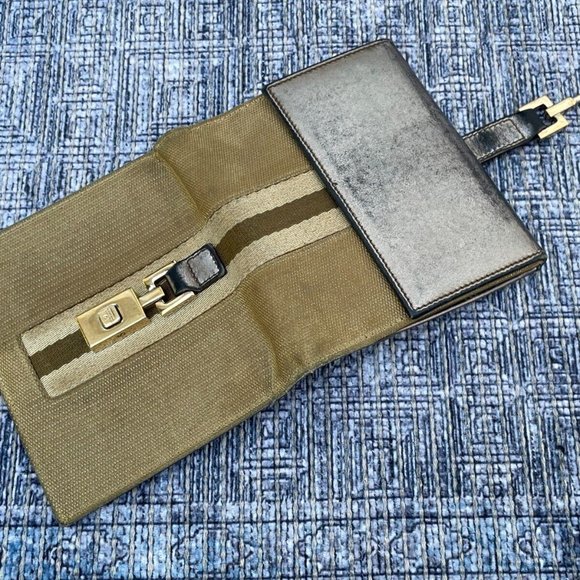 Vintage Gucci Wallet JACKIE Bifold Gold Tone Gray Metallic Leather Made in Italy - Picture 1 of 12